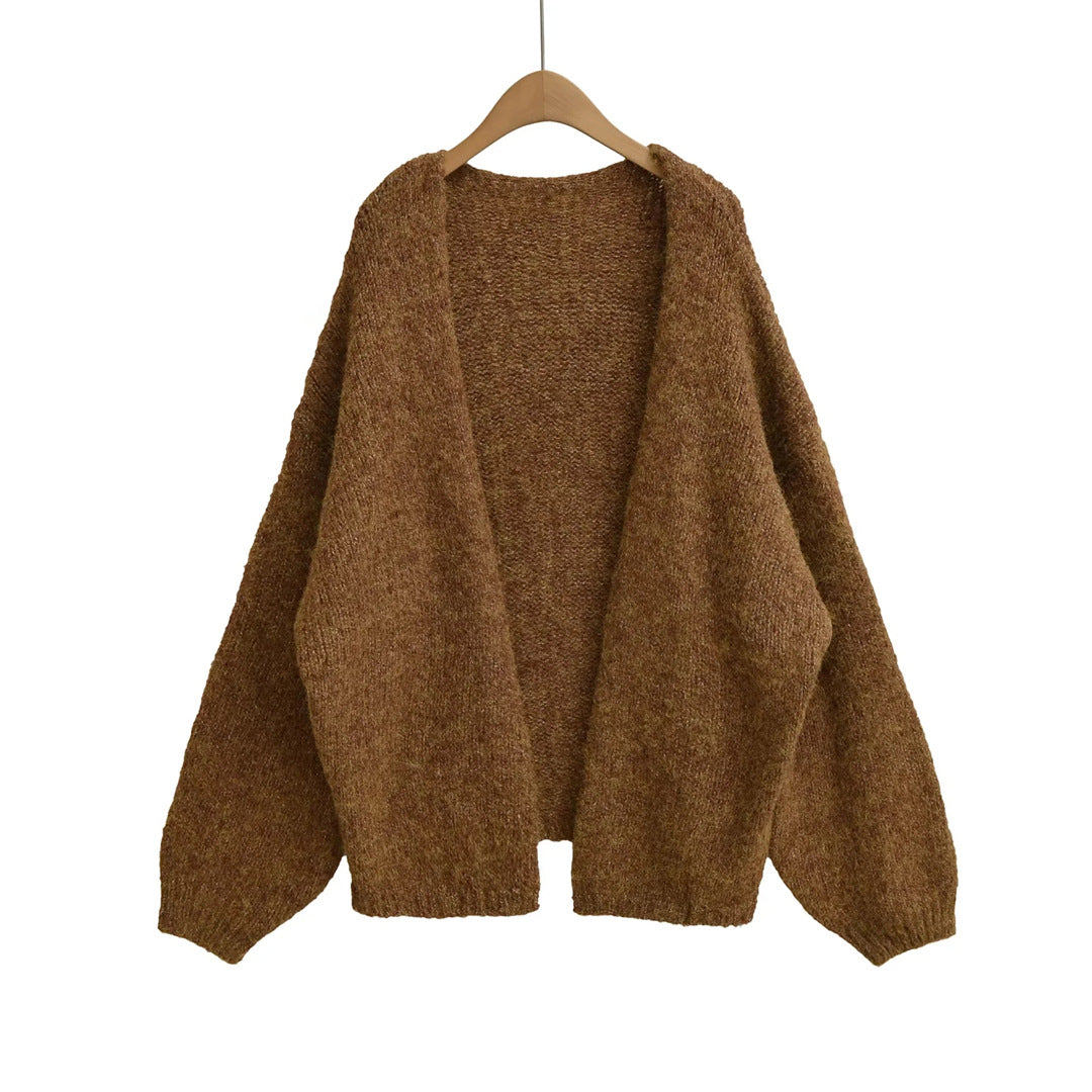 Loose Oversized Knit Cardigan Sweater for Women, Mid-Length, Thick Chunky Knit