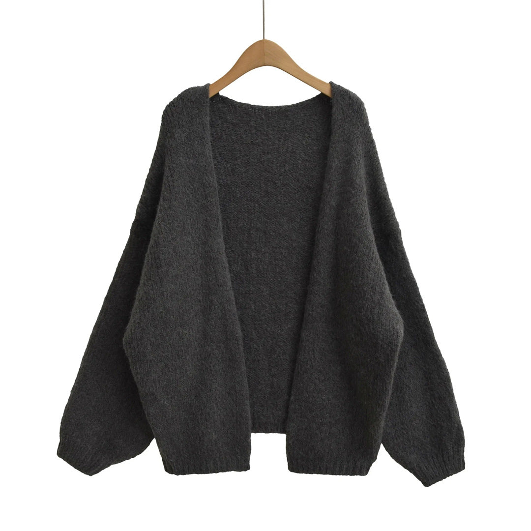 Loose Oversized Knit Cardigan Sweater for Women, Mid-Length, Thick Chunky Knit