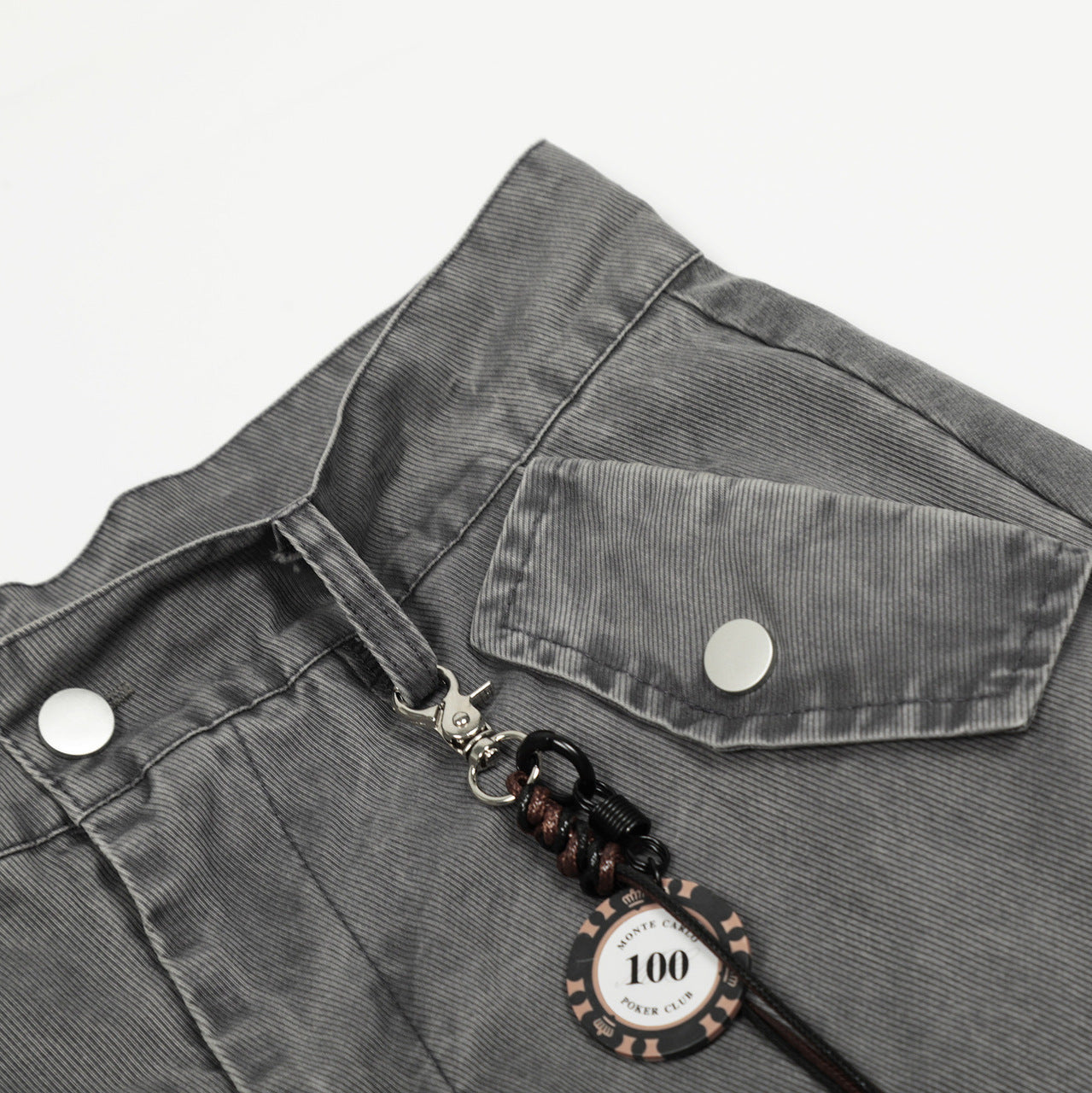 Street Style Embroidered Washed Cargo Pocket Denim Long Pants