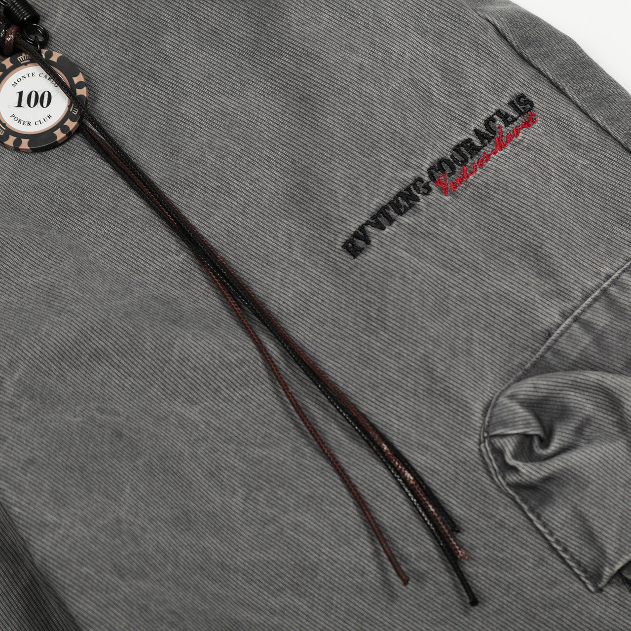 Street Style Embroidered Washed Cargo Pocket Denim Long Pants