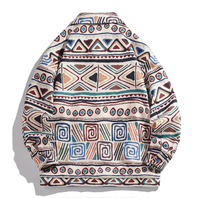 Hip Hop Oversized Varsity Jackets Men Harajuku Bohemian Unique Pattern Printed Patchwork Multi-pockets Lapel Casual Coats Unisex