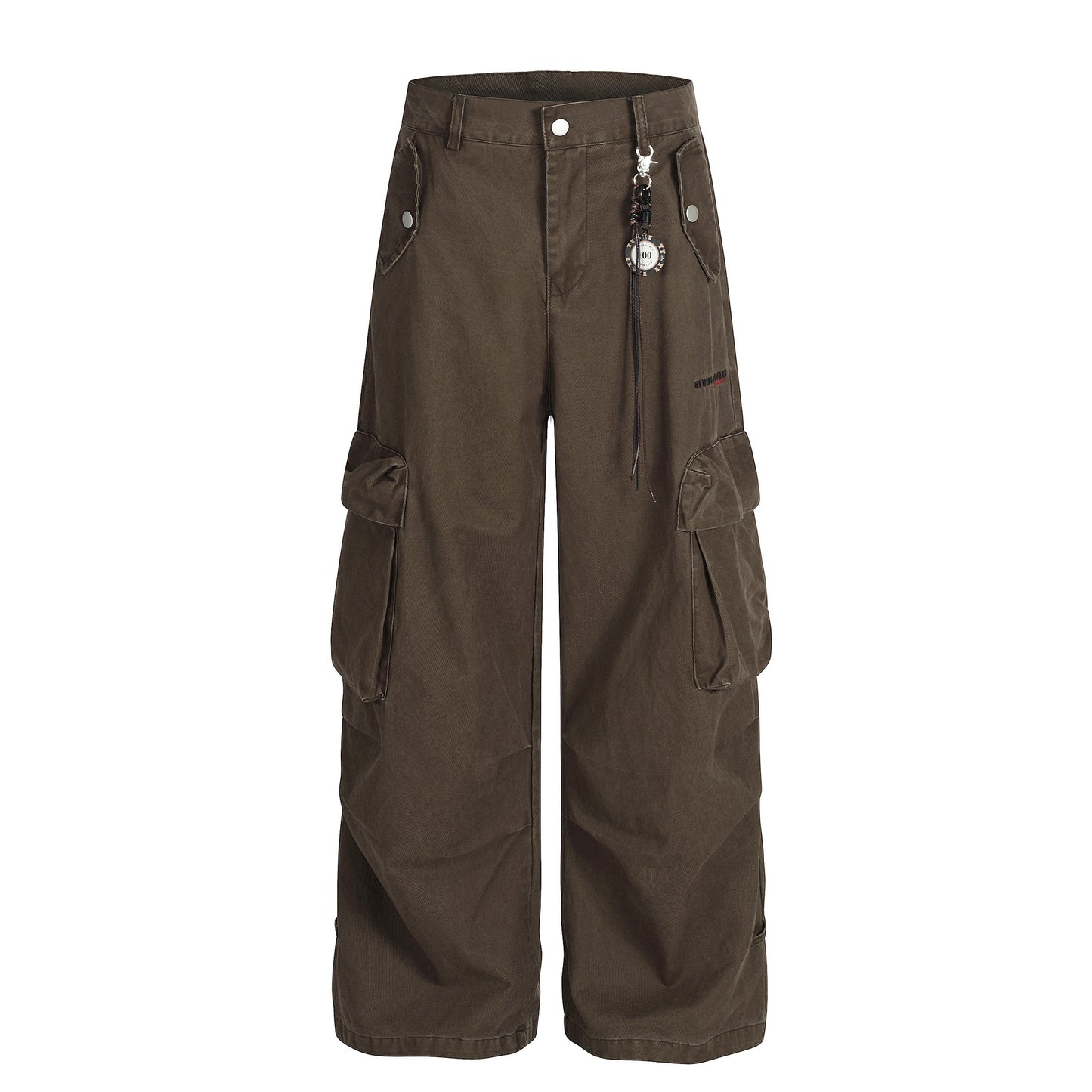 Street Style Embroidered Washed Cargo Pocket Denim Long Pants