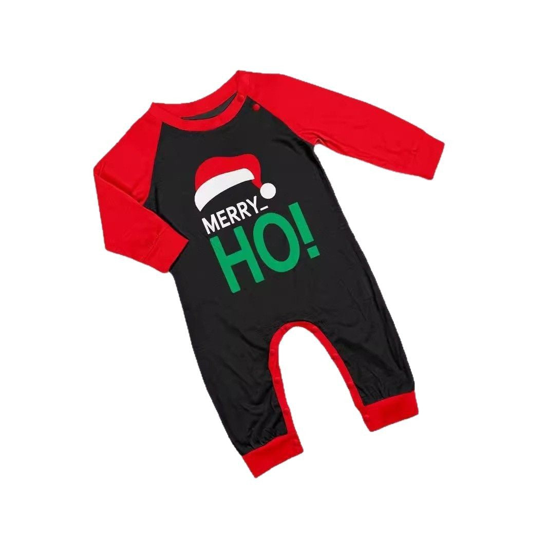 Family Christmas Pajama Set with HO Letter Plaid Print Matching Parent-Child Sleepwear, Holiday Hat Included