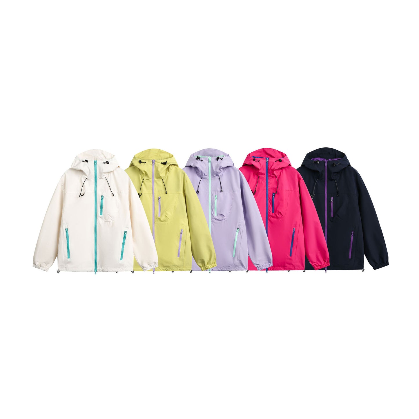 Outdoor hooded color blocked zipper jacket neutral windproof short jacket