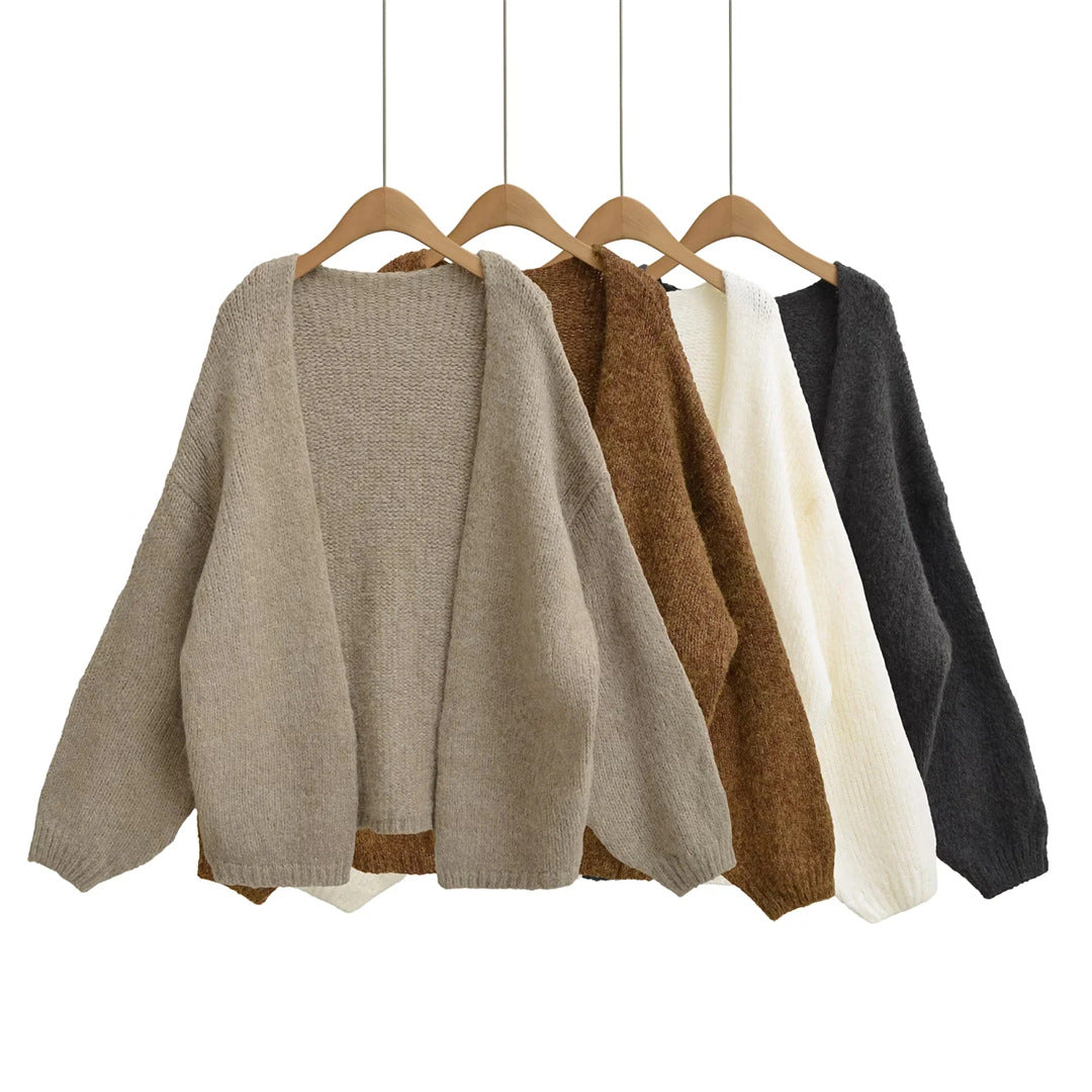 Loose Oversized Knit Cardigan Sweater for Women, Mid-Length, Thick Chunky Knit