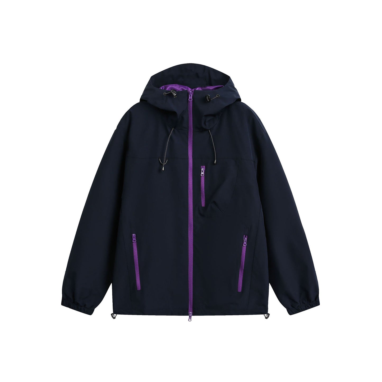 Outdoor hooded color blocked zipper jacket neutral windproof short jacket