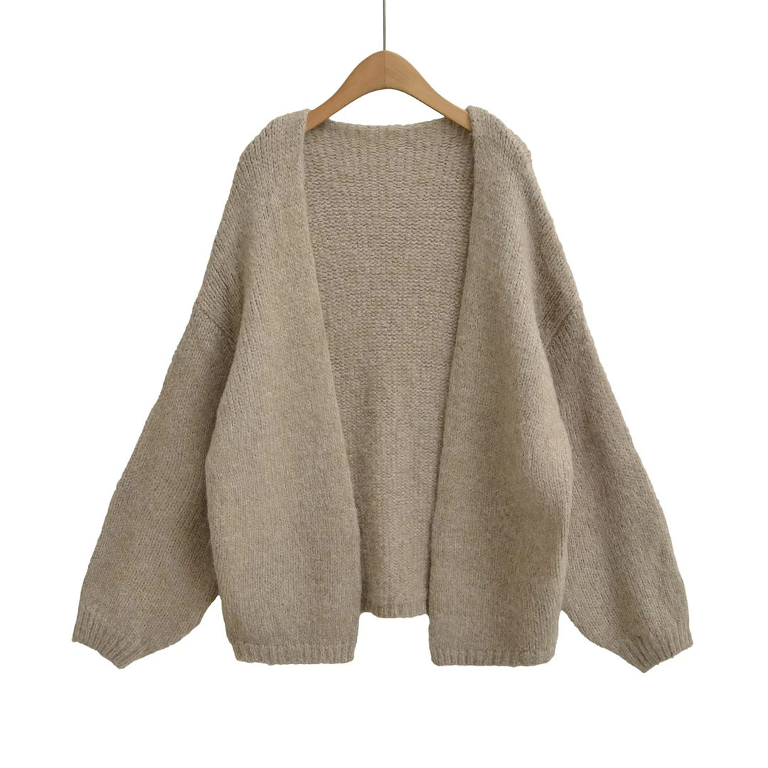 Loose Oversized Knit Cardigan Sweater for Women, Mid-Length, Thick Chunky Knit